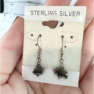Sterling Silver Green Purple Dangle Earrings Natural Stones